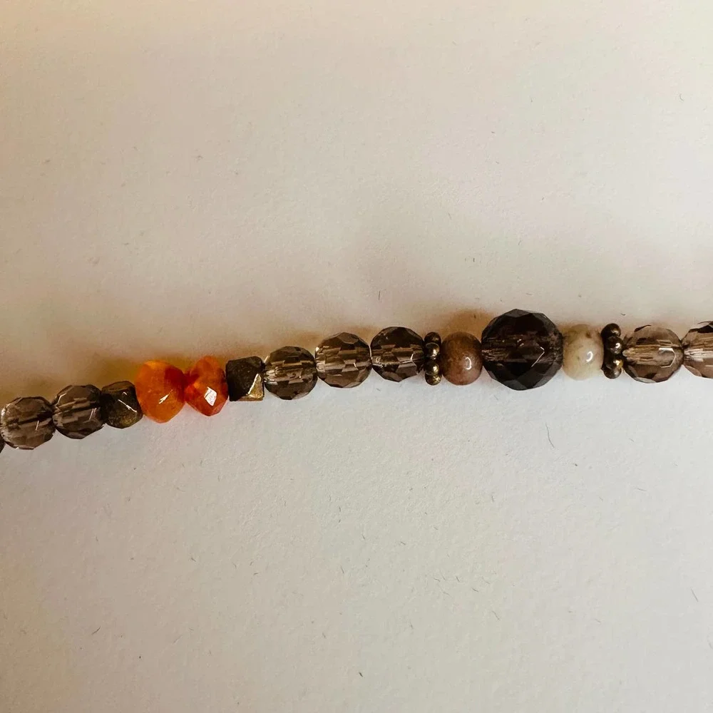 Artisan Crafted Smokey Topaz & Carnelian Y Necklace w/silver lobster claw clasp - Picture 7 of 8